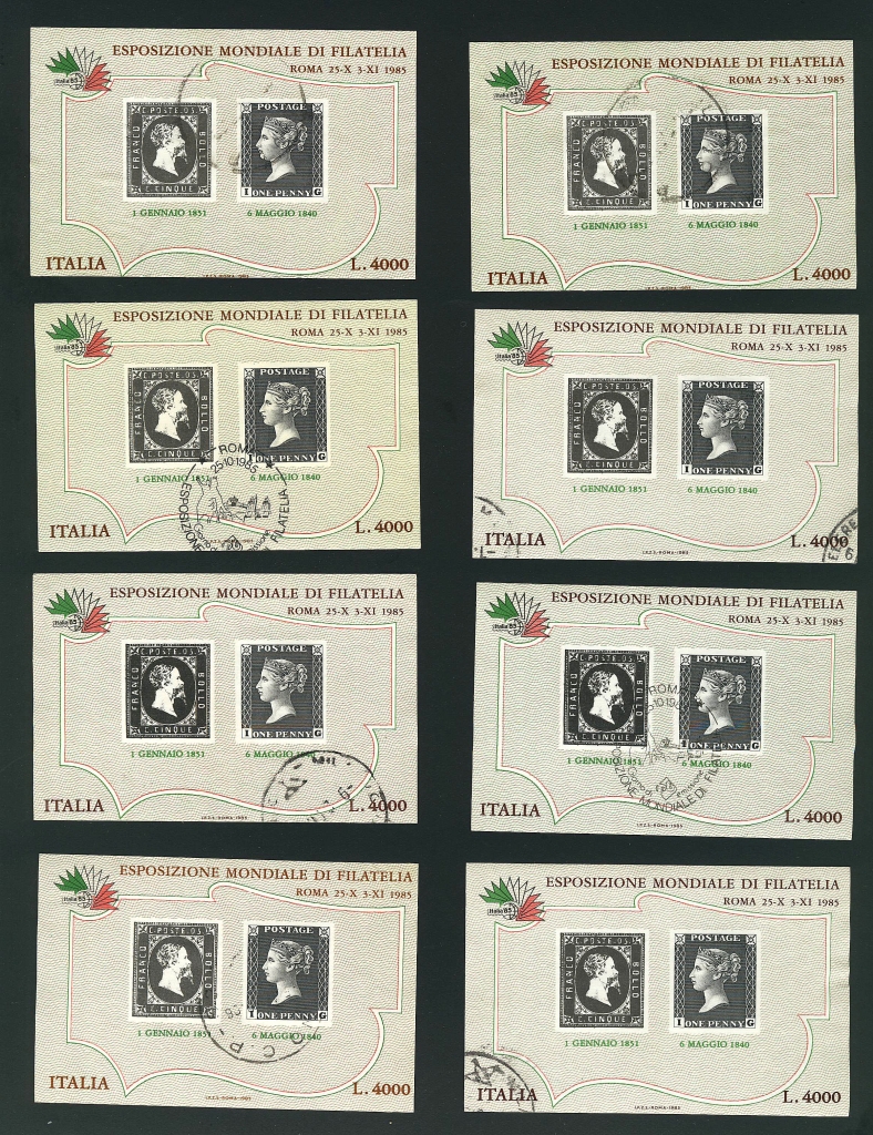 1985 - Esposizione mondiale di Filatelia - Primi francobolli B09-B16.jpg