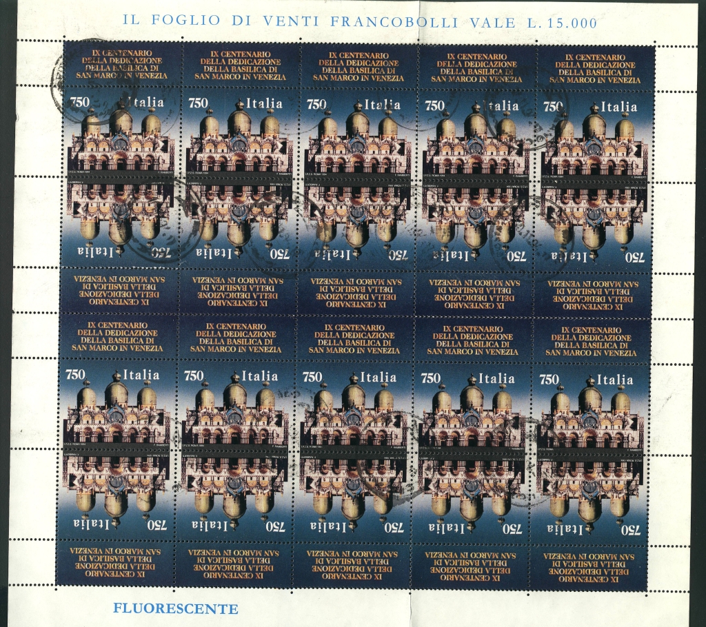 1994 - Foglio 20 bolli Dedicazione Basilica di San Marco.jpg
